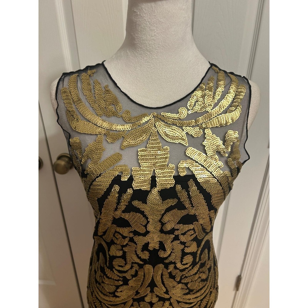 Hale Bob Small Gold Seqiun Bodycon cocktail dress stretch‎ glam 90s party event